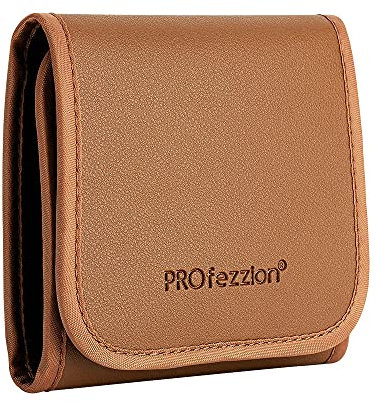 PROfezzion Objektivfiltertasche, Schutzfiltertasche 3 Taschen mit Mikrofaser-Reinigungstuch für Canon Sony Nikon, Kamera-Filter Wallet Braun