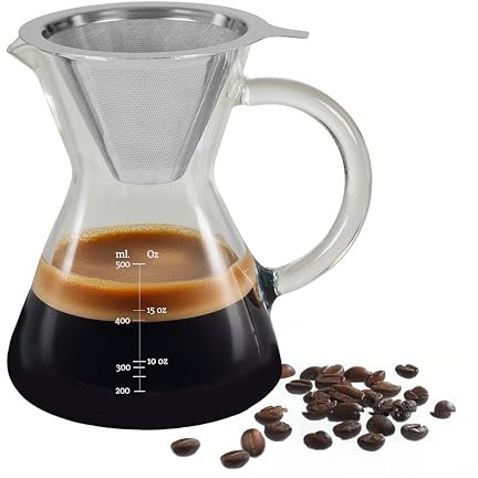 Premier Housewares Contemporary Coffee Pot 400ml | Borosilicate Glass Coffee Pot | Coffee and Tea Pot | Versatile Coffee Pot with Advanced Filtration