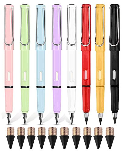 Konxi Tintenloser Bleistifte Ewig Tintenloser Bleistift mit Radiergummi Tintenloser Bleistift Wechselkopf 8 Stück Ewiger Bleistift mit 10 Stück Ersatzspitzen