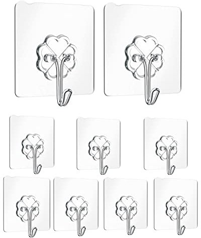 Ganchos Adhesivos Para Pared Paquete 9,Colgadores Pared Adhesivos Carga Máxima 8kg,Gancho Adhesivo,Ganchos Adhesivos Para Colgar llaves, Tapones, Utensilios de Cocina, Toallas y más.