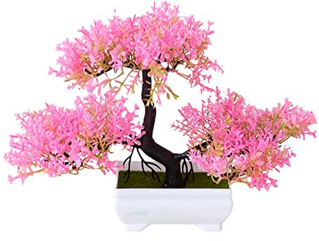 Verve Jelly Mini bonsaï de cèdre du Japon artificiel en pot - Décoration de maison, bureau, table (rose, 1)