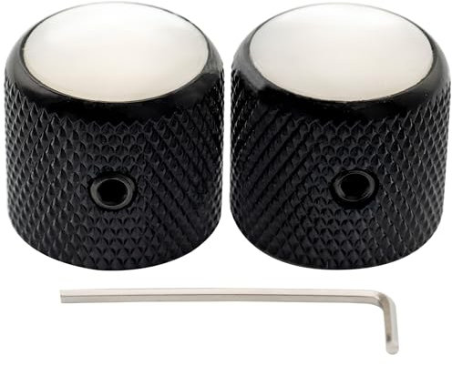Musiclily Pro 1/4 Zoll Stahl Perlmutt Oberfläche Dome Potiknöpf mit Schraubbar Universal Passende Knobs für E-Gitarre und Bass, Schwarz (2er Set)