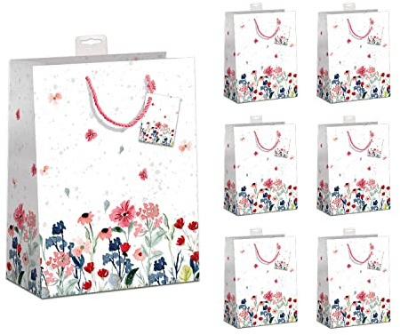 PremiumLine Geschenktaschen 6 Stück edle Geschenktüten Papier Tragetasche DIN A5 Geschenkbeutel mit farbiger Kordel und Namenskarte Skorpion Papeterie Größe: Medium 18x23x10cm