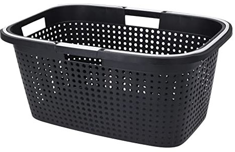 Wäschekorb aus Kunststoff 60 x 39 cm - schwarz - Tragekorb mit klappbaren Griffen - Wäschebox Wäschesammler Wäschewanne Einkaufskorb