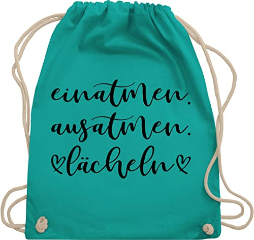 Turnbeutel Rucksack - Sprüche Statement mit Spruch - Einatmen Ausatmen Lächeln - Unisize - Türkis - beutel+rucksack+mit+sprüchen sprueche inhale beutel sprüchen spruechen exhale sportbeutel