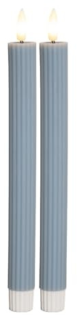 Star Trading LED Stabkerzen Echtwachs 2er-Set, 25 cm, Timer, Blau-Grau
