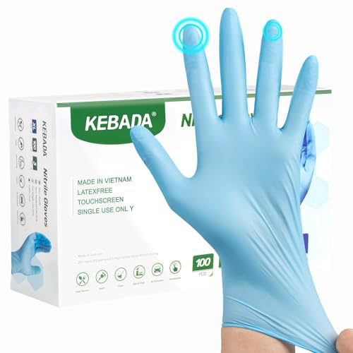 Kebada Nitrile Gloves D1, Nitrile Disposable Gloves for Cleaning, Food Prep, Industrial Grade, Non-Sterile, Food Safe, Powder & Latex Free, Touchscreen, Blue, 100 Count, Large (Made in Vietnam)