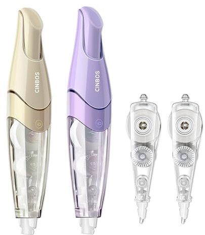 CINBOS Refillable Retractable Correction Tape with 2 Extra Refills, White Smooth Pull Out Cute Correction Tape for Office Supplies, 4 PCS (CS-26)
