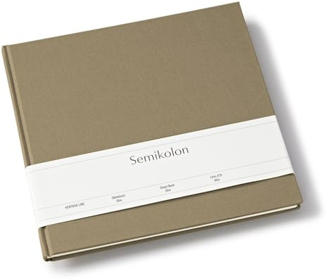 Semikolon 371088 Gästebuch Slim 25 x 23 cm - mit 100 blanko Seiten zum Selbstgestalten, Lesezeichen - fango beige