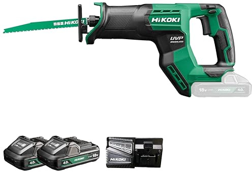 HIKOKI Batteridriven sticksåg CR18DMA (18 V (2 x 4,0 Ah) Li-ion, sågslag: 29 mm, sågar i trä Ø: 300 mm, sågar i rör Ø: 130 mm, sågar i stål Ø: 19 mm,) låtomkrets: Batteri, laddare och transportväska.