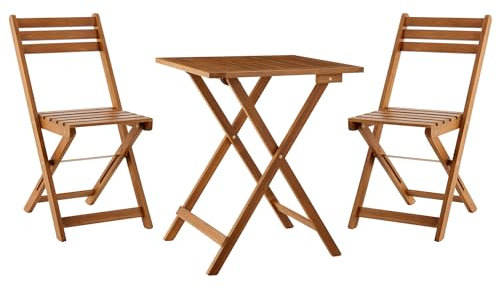 Juskys set di mobili da terrazzo Bala - Set di mobili in legno pieghevoli e salvaspazio da tre pezzi per due persone - Tavolo e sedie da giardino