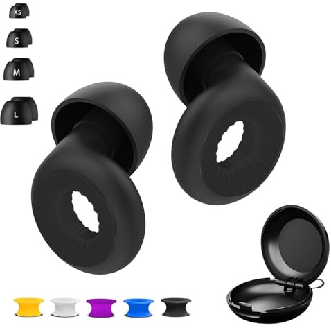 Reusable Ear Plugs for Sleep - Noise Cancelling, Snoring, Travel, and Concerts | 25dB Hearing Protection with Noise Reduction | Comes with 8 Ear Tips and XS/S/M/L - Black (Black)