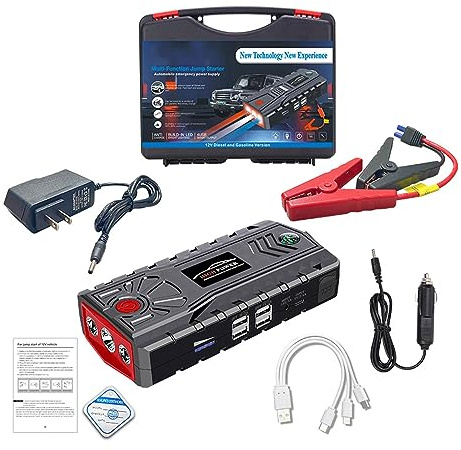 GZHMMAN Arrancador Coches Jump Starter Power Pack Arrancador Batería Coche Litio 4USB 12V para Motores Gasolina hasta 6.0L y Diésel 4.0L,B,99900mAh
