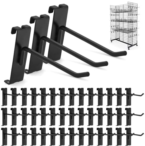 Gridwall Hooks 60 Pcs, Pack in 4 Inch Gridwall & Fixtures Hooks for Grid Wall Panels Accessory, Heavy Duty Display Hooks for Wire Grid Wall Accessories Display Rack Hanging Storage ( Black )