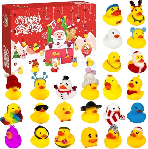 Tangdudu Rubber Duck Advent Calendar 2025, 24 Days Christmas Countdown Calendar For Children, 24 Rubber Ducks Bath Toys, Christmas Gifts for Kids Baby Toddlers Boys Girls