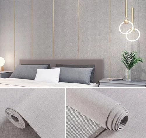 SUWOOPH Selbstklebende Wandpaneele aus Stoff, 5 mm Dicke Tapete for Abziehen und Aufkleben, Leinenstruktur, abnehmbare gepolsterte Tapete, for Wohnzimmer, Schlafzimmer, Büro(Grey)