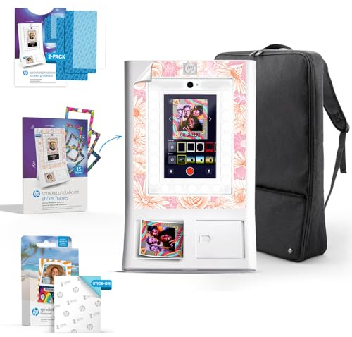 HP Sprocket Photo Booth Machine Instant Color Photo Printer (White) Gift Bundle + Zink Paper (100 Sheets) + Padded Carrying Case + Premium Screen Protector (x2) + Decorative Sticker Frames (x15)