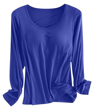 Haut de pyjama pour femme à manches longues - Haut de pyjama pour femme à manches longues - Chemise de nuit surdimensionnée - Haut de pyjama en coton pour chemises de nuit en tissu éponge, bleu, M