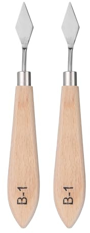 QUARKZMAN 2 Piezas Espátula de Paleta para Pintura 6.3 Hoja de Acero Inoxidable con Mango de Madera de Haya para Mezclar Colores de Óleo y Acrílico