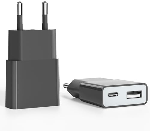 Ultradünnes USB-Ladegerät, 5 V, 1 A, Dual-Port (USB C + USB A) Wandsteckdosenadapter, ideal für iPhone, Android-Telefone, eBook-Reader, Xperia, MP3-Player (Thickness 1.45cm/2 Packs)