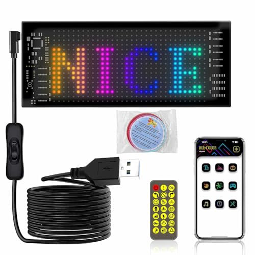 Buithafu Pizarra de mensajes LED, RGB flexible mensaje desplazamiento señal LED Bluetooth control de aplicación personalizada cartel luminoso para coche, camión, tienda, bar, hotel, publicidad, 17,3 x