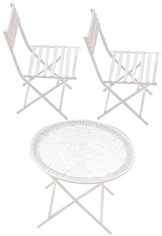 NAMOARLY Set Mini Tavolo e Sedia in Ferro Bianco per Casa delle Bambole, Riproduzione in Miniatura 1:12, Decorazione da Tavolo per Ragazzo Ragazza, Stile Semplice e Chic