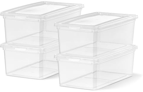 Iris Ohyama, Kleine Mehrzweck-Aufbewahrungsbox, 5L, 4er-Set, Transparent, Stapelbar, Kunststoff, für Kleidung, Regale, Spielzeug, Schreibwaren, Schuhe, CNL-5