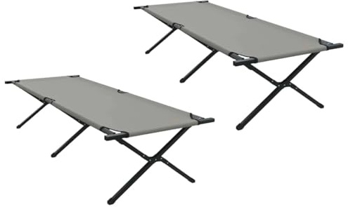 vidaXL Klapp-Sonnenliegen 2er Set - Tragbare Outdoor-Lounge-Betten mit Tragetasche in Grau aus 600D Oxford-Stoff. Die Campingliege ist faltbar und ideal für gemütliche Abenteuer auf der Terrasse.