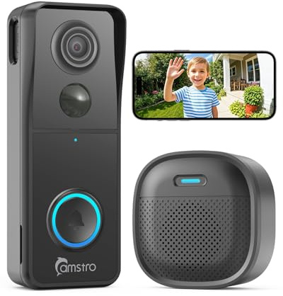 CAMSTRO Doorbell Camera Wireless, 3K Video Doorbell with Chime, 2.4G WiFi Outdoor Security Cemera, Human Detection, 2-Way Audio, Night Vision, Voice Changer, Works with Alexa and Google Assistant