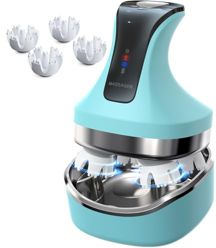 Massaggiatore Cuoio Capelluto Elettrico Senza Fili, Impermeabile IPX7, 4 Testine Rotanti per Massaggio Rilassante Profondo, Anti-Stress e Promozione Crescita Capelli