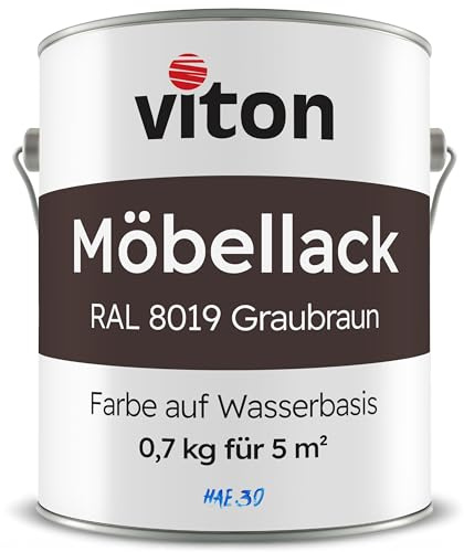 Viton Möbellack - 0,7 Kg (0,6 L) - Seidenmatt Dunkelbraun - Möbelfarbe auf Wasserbasis - HAE 30 - Graubraun RAL 8019