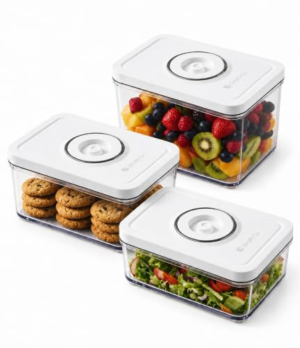 GIRAFFYCO 3-Piece Vacuum Food Storage Canister Set, BPA-Free Clear | Airtight Canisters with Vacuum-Compatible ABS Lids & AS Body, Reusable Storage for Fridge, Meal Prep, Fruit and Snacks