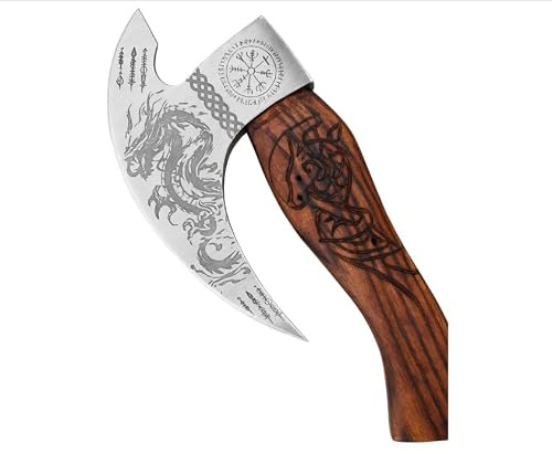 Novahaven handgeschmiedeter Pizzaschneider 30 cm – Kohlenstahlklinge 21,5 cm mit Drachen-Gravur – Ergonomischer Eschenholzgriff 21,5 cm – Perfekt für Pizza, Käse, Fleisch & Gemüse –