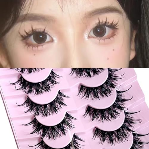 SIVZUMO 7 Paare Falsche Wimpern, Manga Lashes Natürlicher, Ciglia finte, Anime Fake Lashes, Mink Spiky Wispy False Eyelashes Wimpern, Wimpern wispy, Look Künstliche Wimpern, Künstliche wimpern