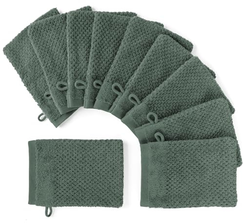 Pure Label Waschlappen 10er-Pack 16x21cm aus 100% Baumwolle - Dunkelgrün | Waschbar bis 60∘C, trocknergeeignet - weich & saugstark
