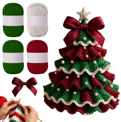 Häkel Weihnachtsbaum Set DIY Häkel Set Weihnachtsbäume für Anfänger Weihnachts Häkelset Handgefertigter Gehäkelter Weihnachtsbaum Häkeln für Anfänger Materialpaket Weihnachtsdeko (Weihnachtsbaum)