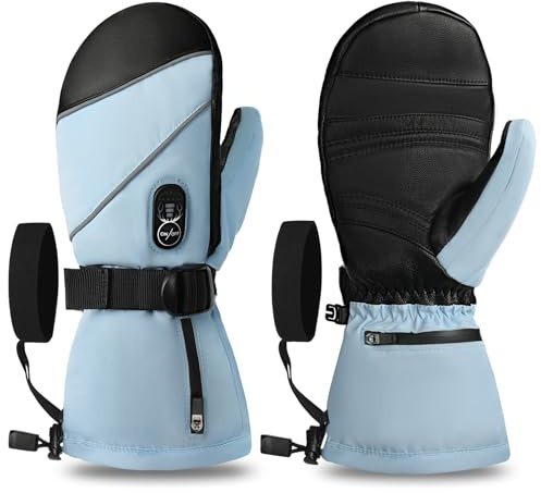 Day Wolf Beheizbare Handschuhe – Ski-Fäustlinge Herren/Damen, bis zu 10 Std. Wärme, wasserabweisend, USB-C PD-Schnellladen, 7,4 V 3000 mAh Akku, 3 Heizstufen – für Skifahren & Snowboarden