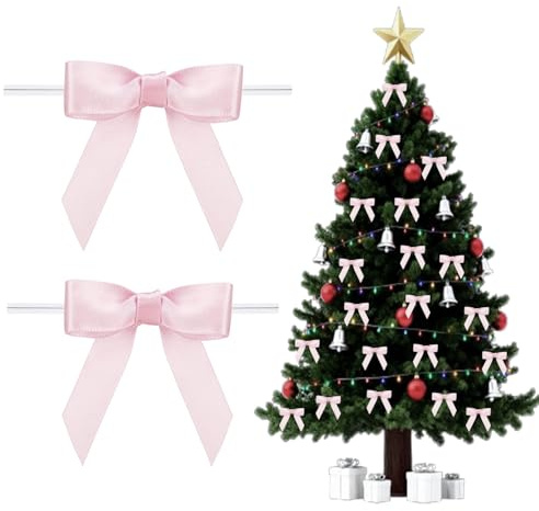 CENCERY 50 Stück Weihnachten Schleifen, Rosa Satin Schleifen für Weihnachtsbaum, Selbstklebende Geschenkschleifen für Geschenkverpackung, Weihnachtsdeko & Hochzeit (Rosa)