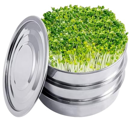TWSOUL Keimschalen für Sprossen, 3-Tier Stackable Sprossen Anzuchtset, Edelstahl Germination Trays mit Metall Verschlüsseltem Netz, für Sojabohnen, Mungbohnen, Erbsen