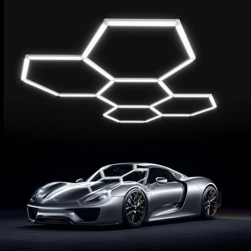 Utensy Hexagon LED-belysning, 5 häxor garagebelysning LED verkstad taklampa, 6 500 K LED-rörlampor för bilsalong, biltvätt, verkstad, lager, gym, källare, utställning