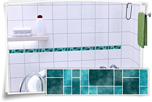 Medianlux Fliesenaufkleber Fliesenbordüre Bordüre Mosaik Türkis Kachel Aufkleber FB5, 20 Stück, 30x7,8cm (BxH)