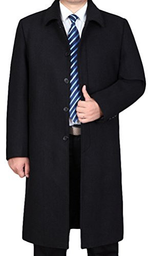 Vogstyle Uomo Nuovo Cappotto Trench Monopetto Slim Fit Windbreaker Giacca Lunga Outwear Stile 2-Nero XL