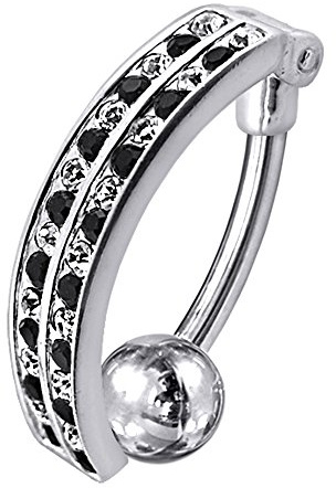MONSTER PIERCING Bauchnabelpiercing aus 925er-Sterlingsilber, 2-lagig, gebogen, umgekehrt, Kristall, Zirkonia