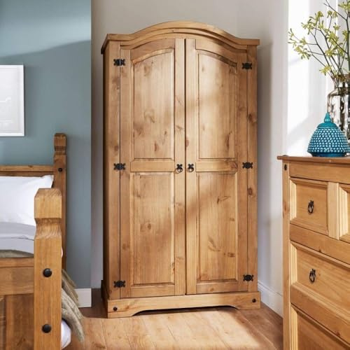 Home Source Corona Solid Pine Wood 2 Door Closet Wardrobe