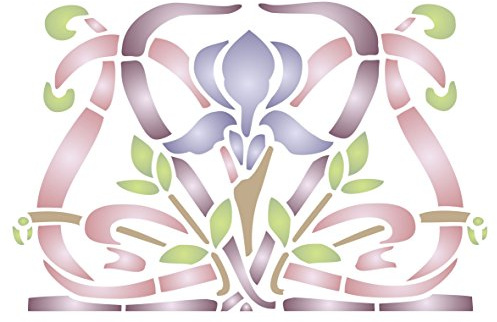 Iris Schablone – 25,5 x 16,5 cm (M) – Wiederverwendbare Art Nouveau Vintage Blume Bordüre Wand Schablone Schablone