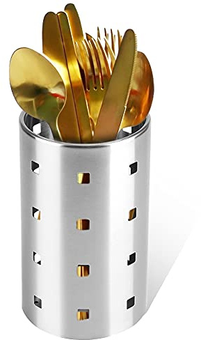 Egouttoir à Couverts en Acier Inoxydable Porte-ustensiles de Cuisine Paniers à Couverts Organiseurs Support de Rangement Rond pour Cuillères Couteaux Fourchettes Cadeau Noël pour Femme Maman (L)