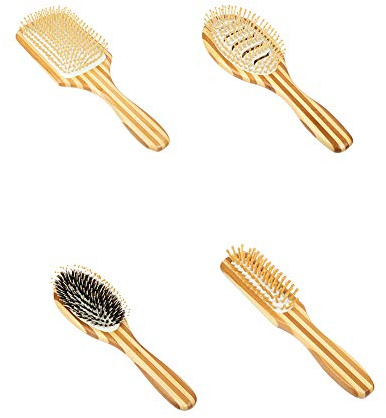 CheungLee Cepillo para el cabello, bambú natural, cuidado del cabello, antiestático, mango de palo, cepillo de masaje, 4 unidades