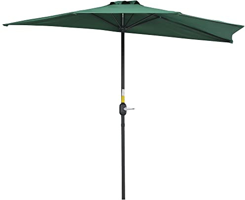 Outsunny Sombrilla 269x138x236 cm Medio Parasol con Manivela Verde | Forma Semicircular, Tela Poliéster 180 g/m², Jardín, Exterior, Terraza, Patio, Piscina