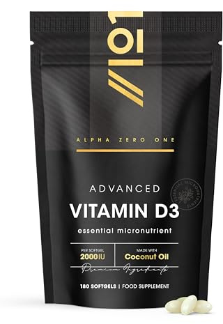 Vitamin D3 2000iu – Enhanced with Coconut Oil – 180 Mini Liquid Softgels – Resealable and Recyclable Pouch By Alpha01