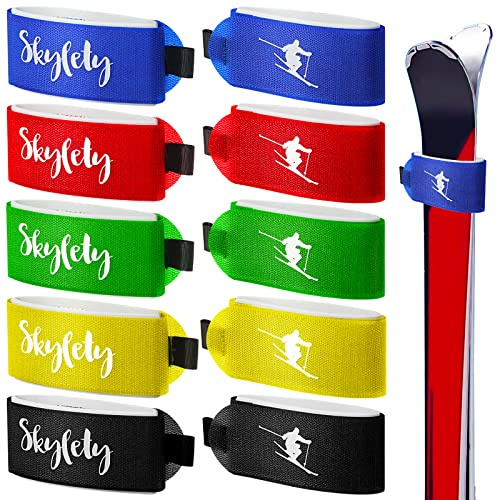 Skylety 10pc Adjustable Ski Carrying Straps, Red, Blue, Black